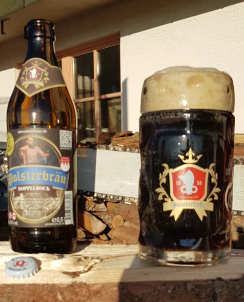 Polsterbräu Doppelbock mit Bierkrug